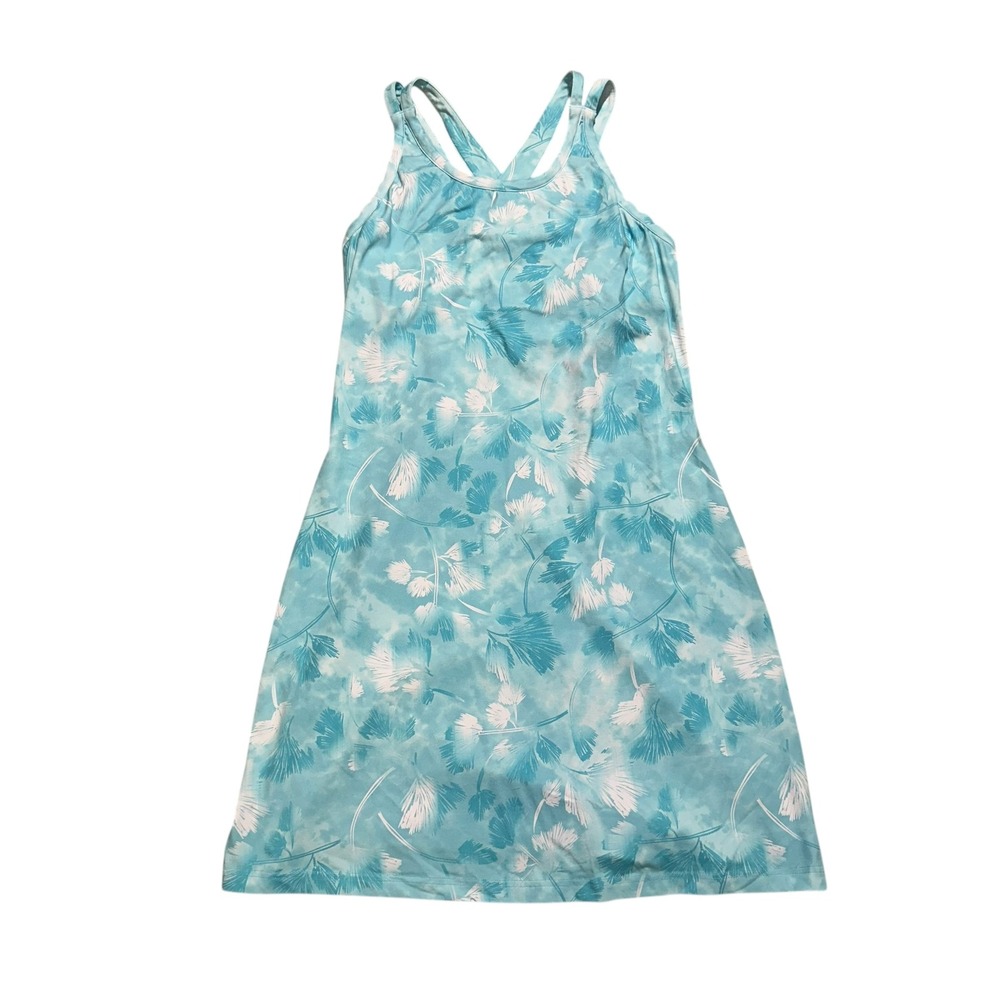 Title Nine Women's Teal Leaf Print Racerback Swing Dress‎ Size L - Picture 2 of 7
